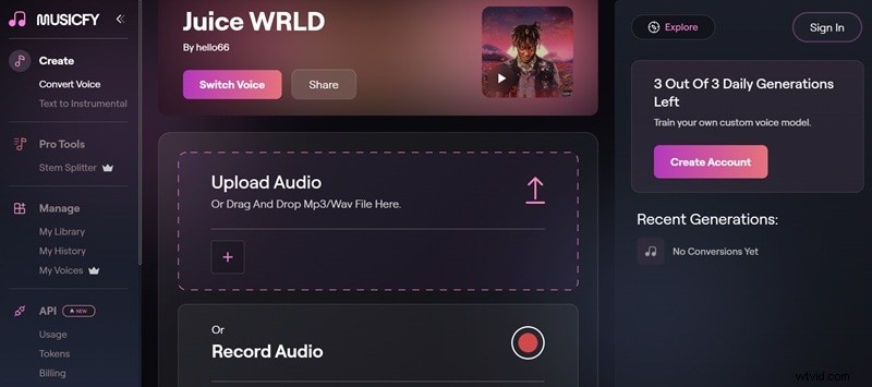 Juice WRLD AI Voice Generator:maak muziek met zijn stijl 