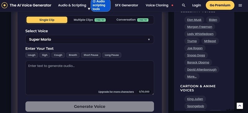 Mario AI Voice Generator:creëer authentieke Mario-geluidseffecten en voice-overs 