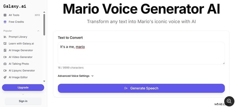 Mario AI Voice Generator:creëer authentieke Mario-geluidseffecten en voice-overs 
