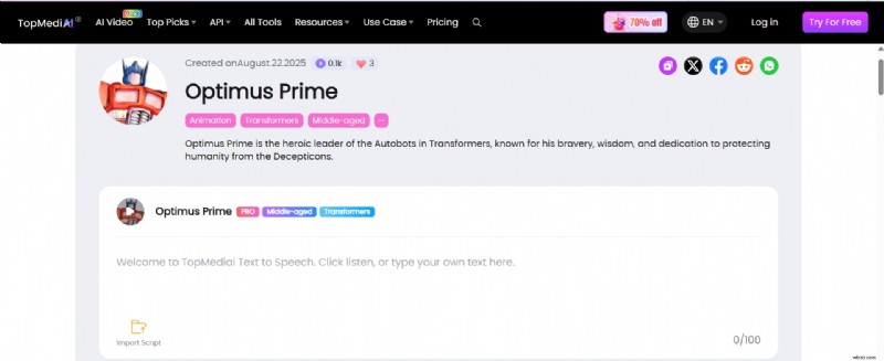 Optimus Prime AI Voice Generator:realistisch stemklonen voor het maken van inhoud (2026) 