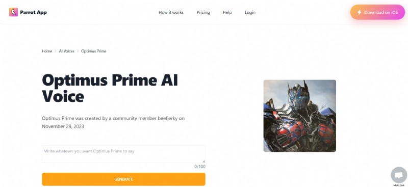 Optimus Prime AI Voice Generator:realistisch stemklonen voor het maken van inhoud (2026) 