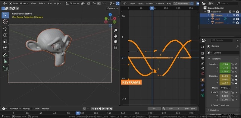 Blender-camera-animatie:vloeiende bewegingen met keyframes en paden | Handleiding 