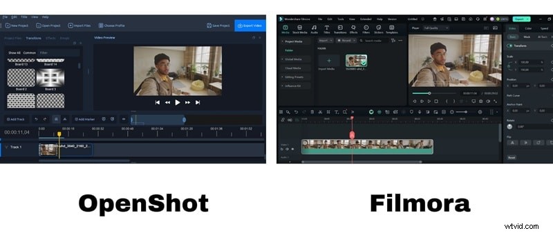 Filmora versus OpenShot:een uitgebreide vergelijking voor beginners 