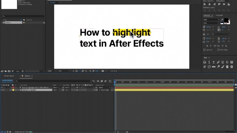 Teksthoogtepunten beheersen in Adobe After Effects:een uitgebreide handleiding 