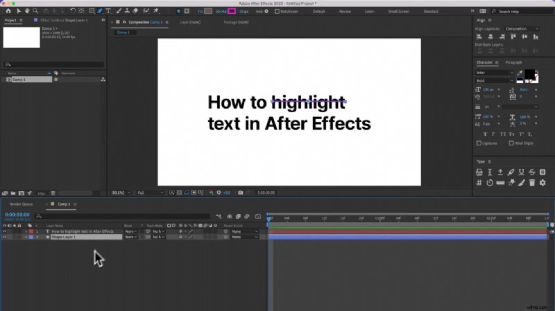 Teksthoogtepunten beheersen in Adobe After Effects:een uitgebreide handleiding