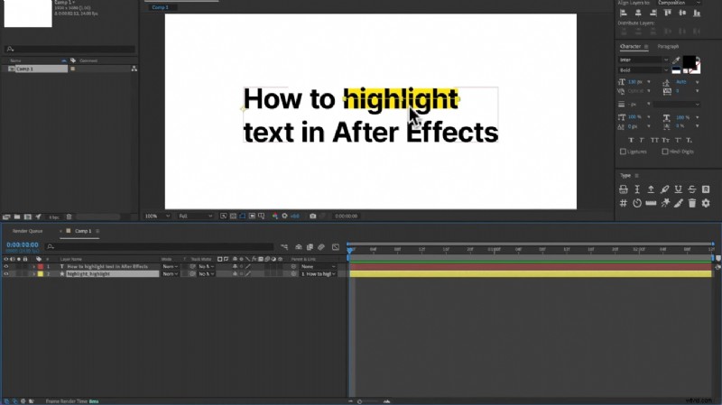 Teksthoogtepunten beheersen in Adobe After Effects:een uitgebreide handleiding