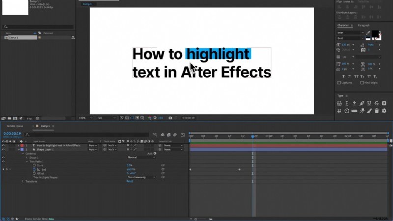 Teksthoogtepunten beheersen in Adobe After Effects:een uitgebreide handleiding