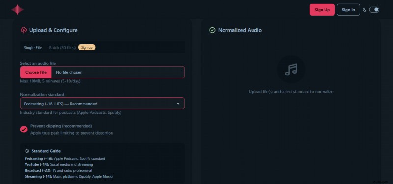 Audionormalisatie:balansvolume met piek, RMS en LUFS | Online hulpmiddel 