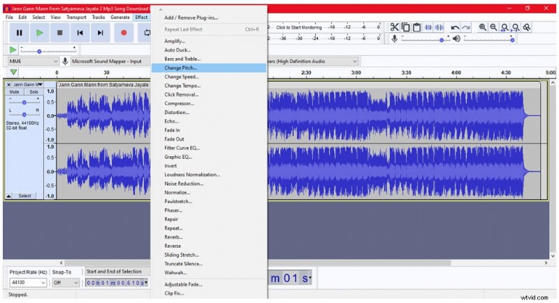Pas de toonhoogte aan in Audacity met behoud van de audiokwaliteit 