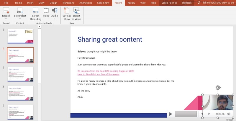 Beheers het opnemen van uw PowerPoint-presentatie met een webcam:een stapsgewijze handleiding 