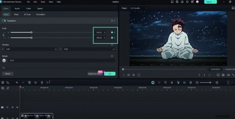Filmora:vloeiende overgangen beheersen met keyframes