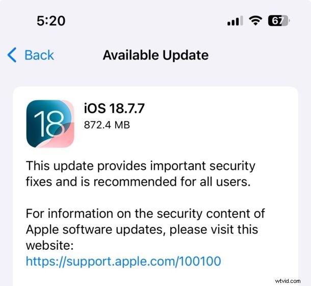iOS 18.7.7 uitgebracht:belangrijke beveiligingsupdate voor oudere iPhones en iPads 