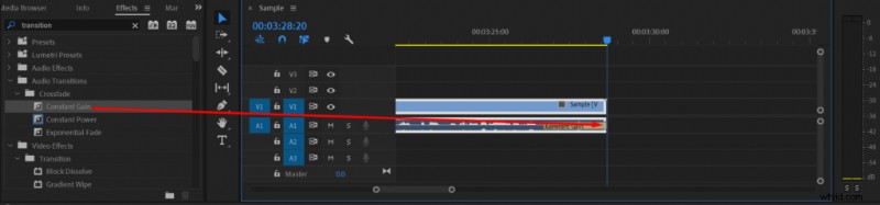 Premiere Pro:audio eenvoudig uitfaden met standaardovergangen 