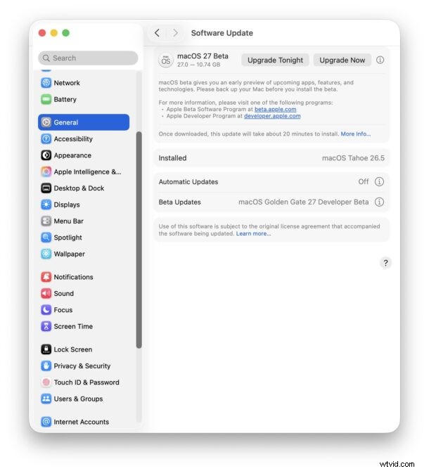 MacOS Golden Gate 27 Beta2が開発者向けにリリース 